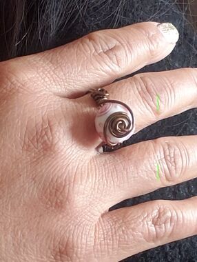 New Handcrafted Pink Glass Bead  Wire-Wrapped Ring
